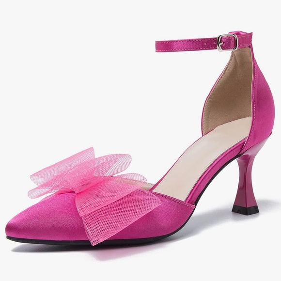 Low-Heel Strappy Closed Toe Kitten Pumps Pointed Toe Mesh Bows size 8 - Picture 2 of 6